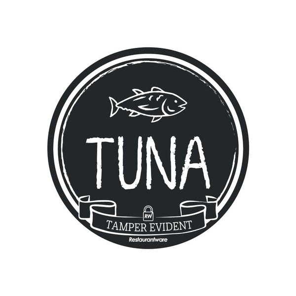Restaurantware Label Tek Plastic Tuna Label - Black With White Font Tamper-Evident - 2" X 2" - 500 Count Box