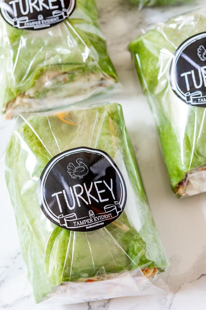 restaurantware Label Tek Plastic Turkey Label - Black with White Font Tamper-Evident - 2" x 2" - 500 count box