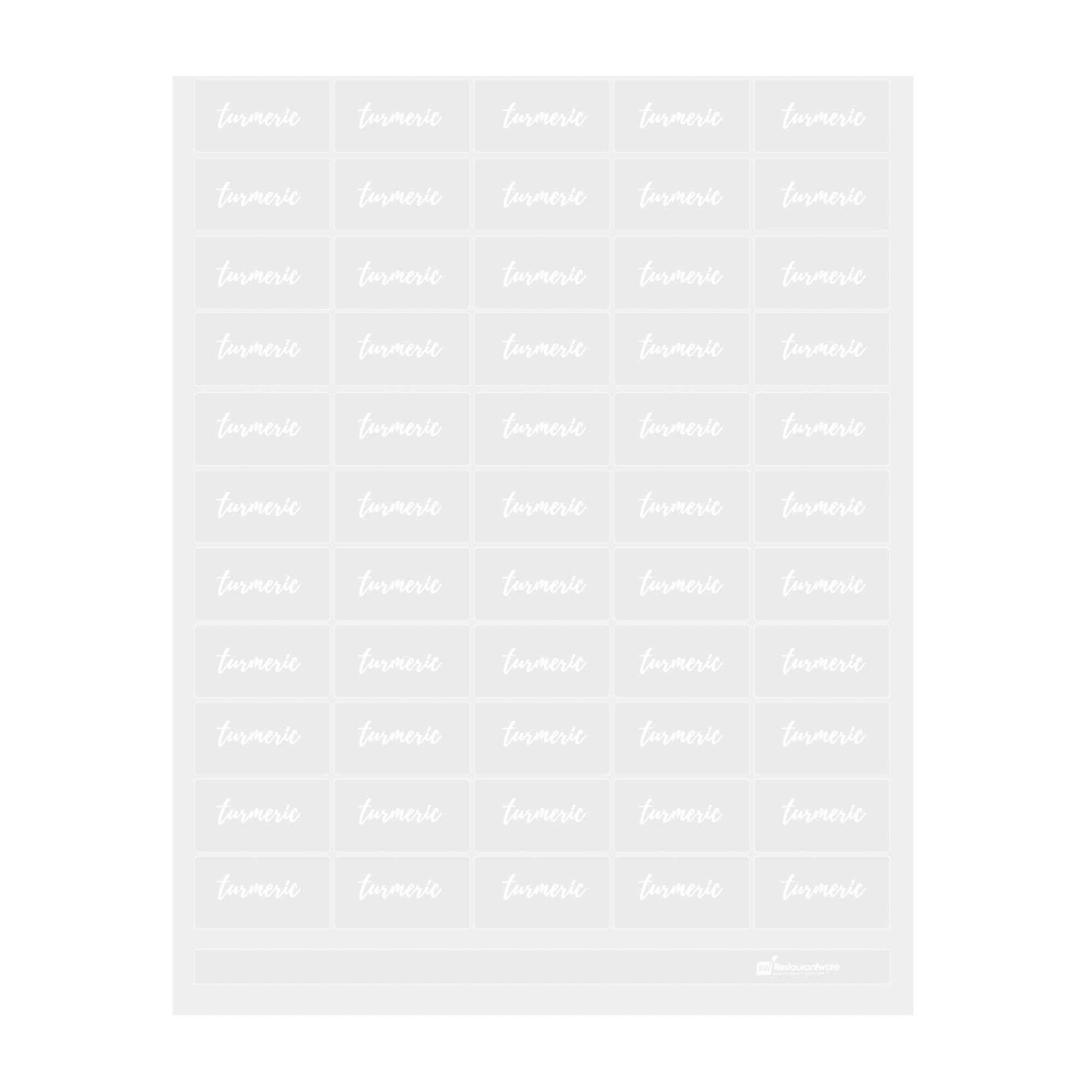 restaurantware Label Tek Plastic Turmeric Label - Clear with White Font Water-Resistant - 2" x 1" - 100 count box