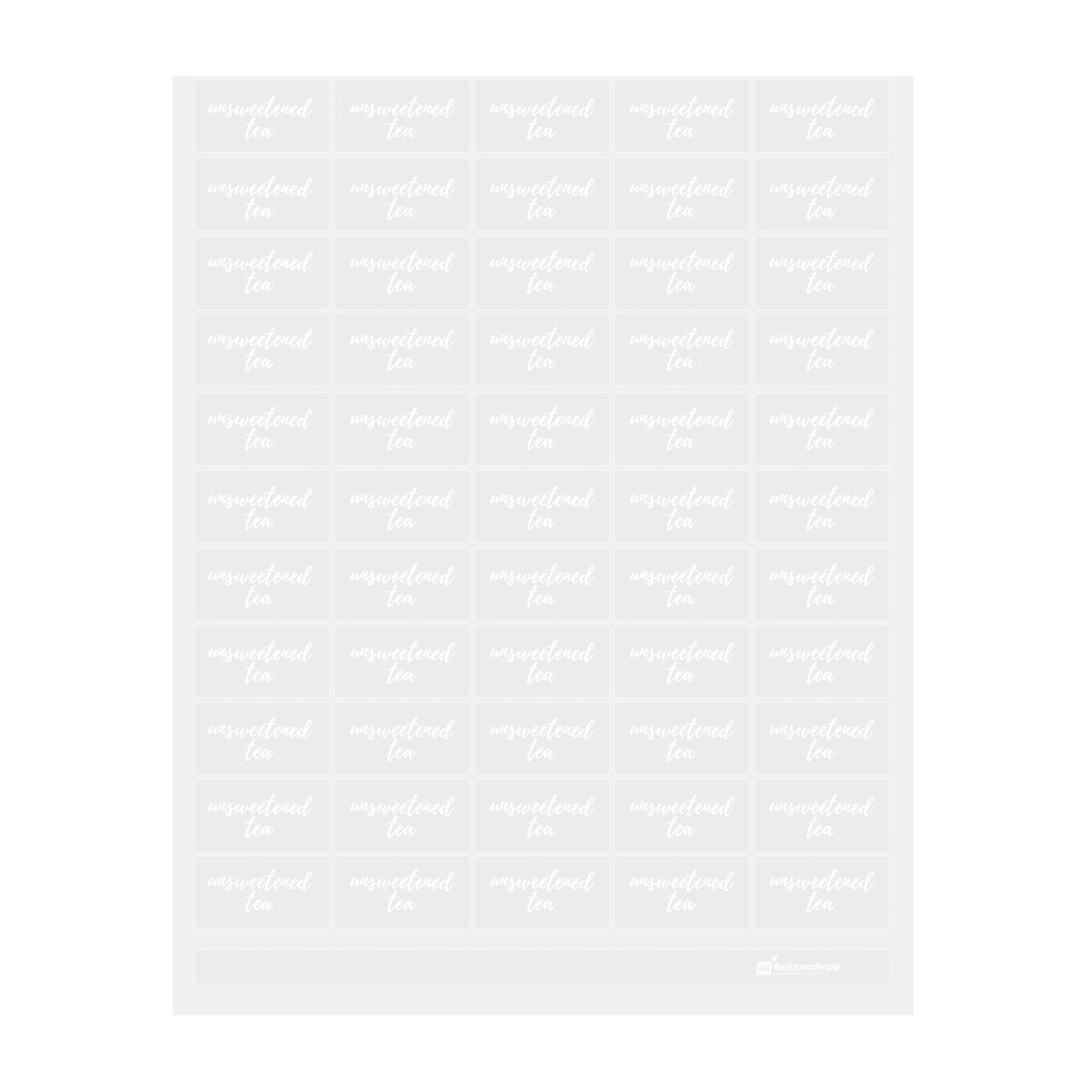 restaurantware Label Tek Plastic Unsweetened Tea Label - Clear with White Font Water-Resistant - 2" x 1" - 100 count box