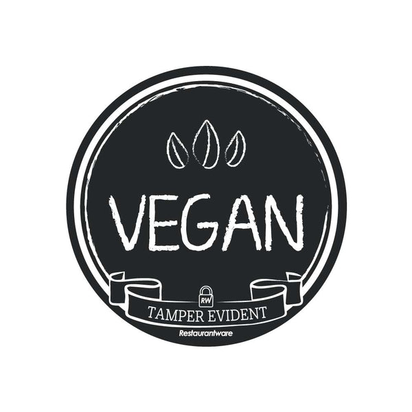 Restaurantware Label Tek Plastic Vegan Label - Black With White Font Tamper-Evident - 2" X 2" - 500 Count Box
