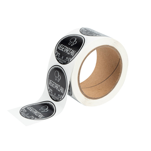 Restaurantware Label Tek Plastic Vegetarian Label - Black With White Font Tamper-Evident - 2" X 2" - 500 Count Box