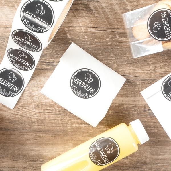 Restaurantware Label Tek Plastic Vegetarian Label - Black With White Font Tamper-Evident - 2" X 2" - 500 Count Box