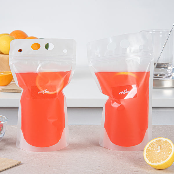 Restaurantware Label Tek Plastic Vodka Label - Clear With White Font Water-Resistant - 2" X 1" - 100 Count Box