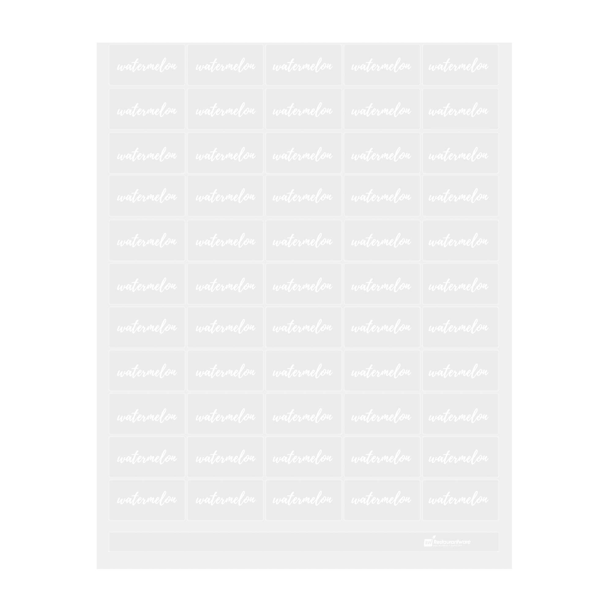 restaurantware Label Tek Plastic Watermelon Label - Clear with White Font Water-Resistant - 2" x 1" - 100 count box