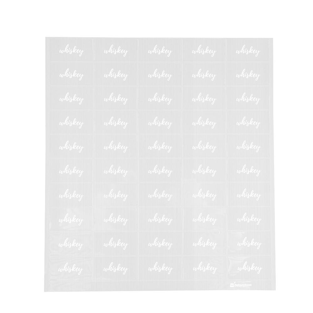 restaurantware Label Tek Plastic Whiskey Label - Clear with White Font Water-Resistant - 2" x 1" - 100 count box