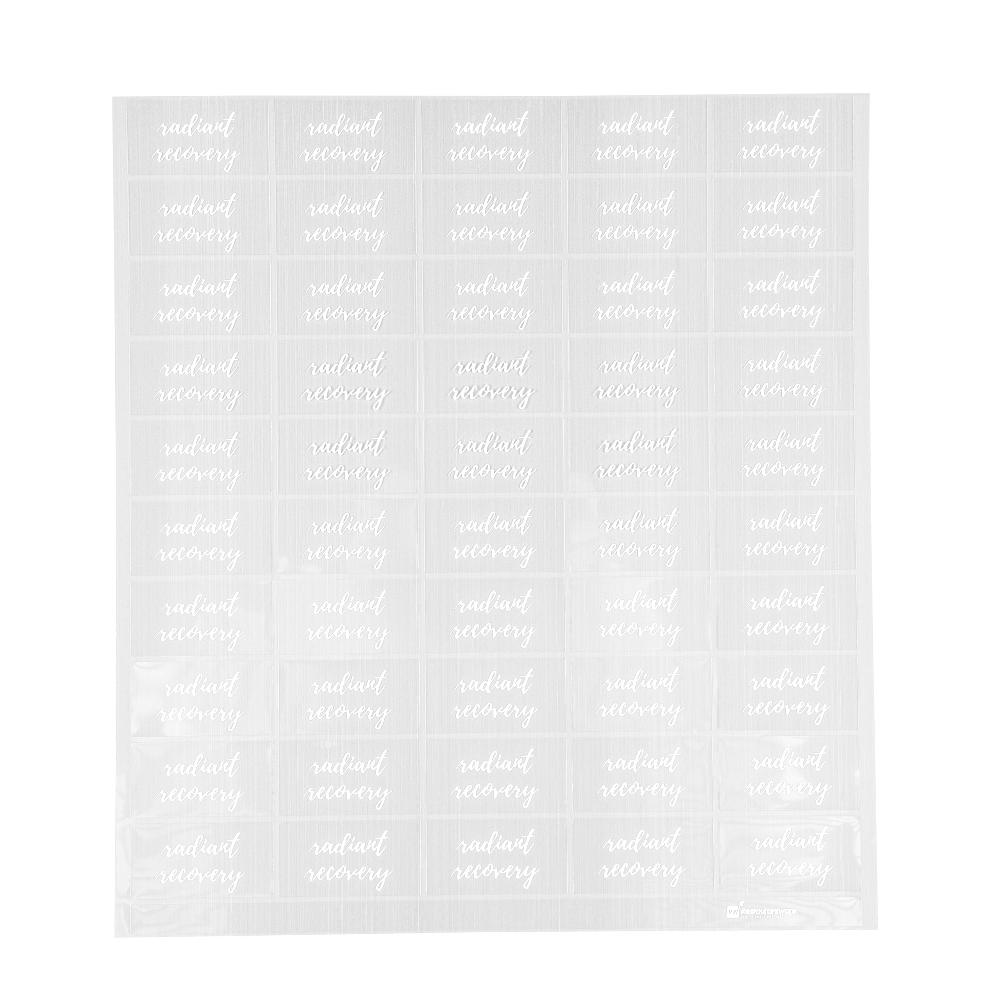 restaurantware Label Tek Radiant Recovery Label - Clear with White Font Water-Resistant - 2" x 1" - 100 count box