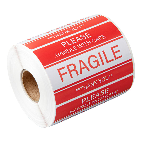 Restaurantware Label Tek Red And White Paper Fragile / Handle With Care Label - 3" X 2" - 500 Count Roll