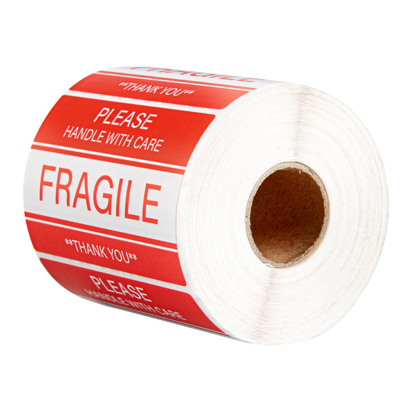 Restaurantware Label Tek Red And White Paper Fragile / Handle With Care Label - 3" X 2" - 500 Count Roll