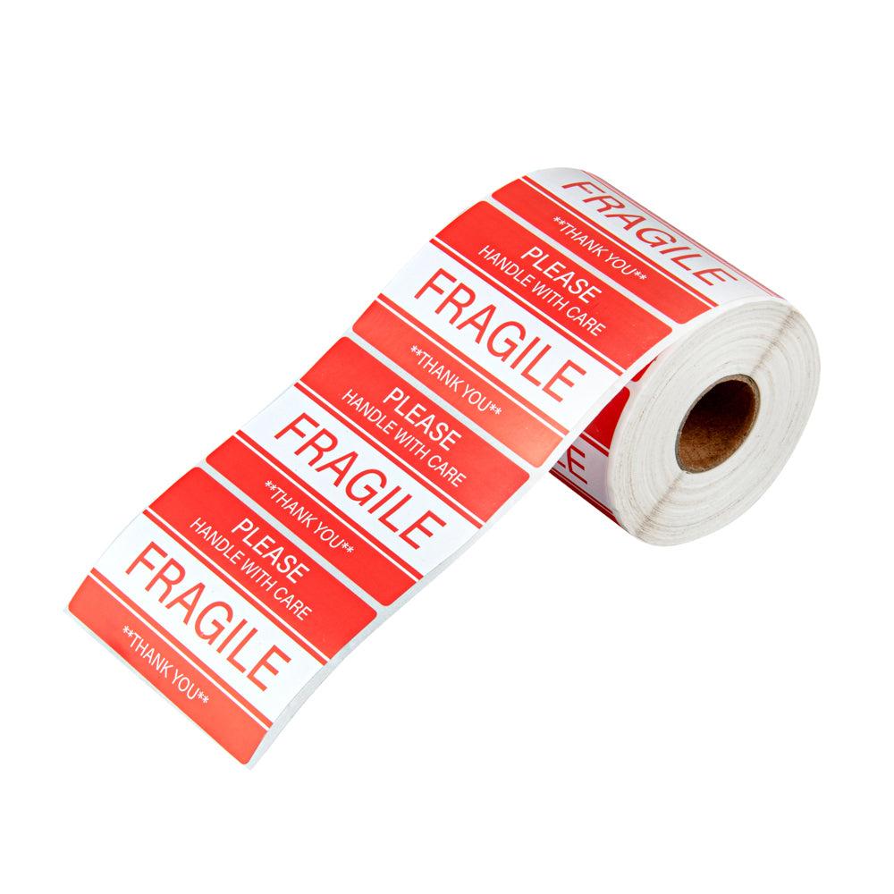 restaurantware Label Tek Red and White Paper Fragile / Handle with Care Label - 3" x 2" - 500 count roll