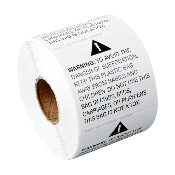 Restaurantware Label Tek White Paper Suffocation Warning Label - 2" X 2" - 500 Count Roll