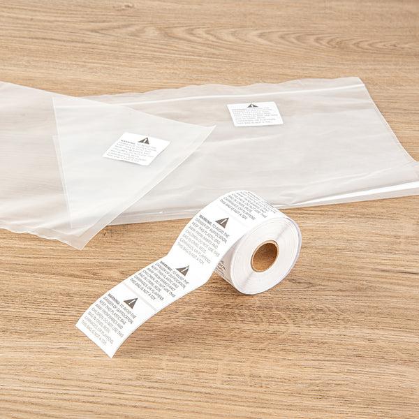 Restaurantware Label Tek White Paper Suffocation Warning Label - 2" X 2" - 500 Count Roll
