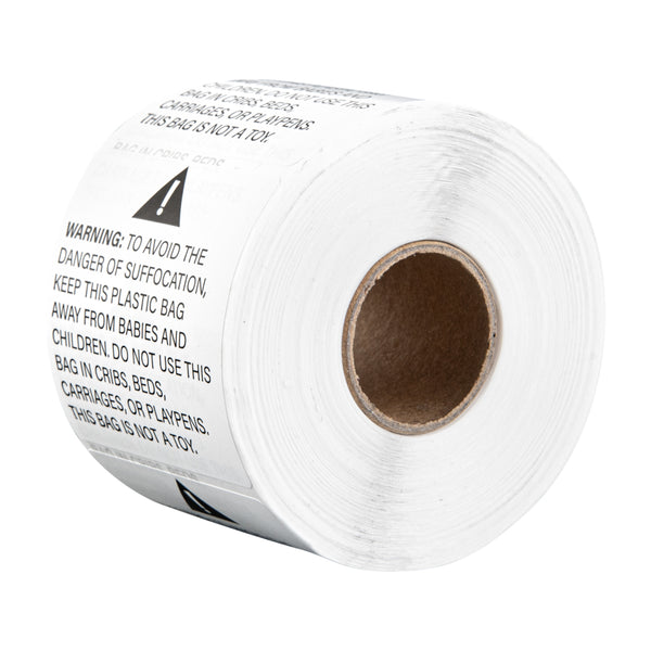 Restaurantware Label Tek White Paper Suffocation Warning Label - 2" X 2" - 500 Count Roll