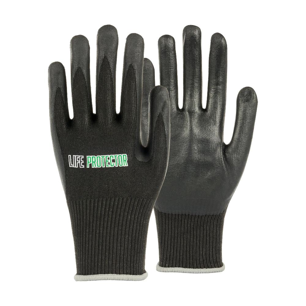 restaurantware Life Protector Black HPPE Nylon / Spandex Extra Large Work Gloves - Ultra-Thin Foam Nitrile Palm Coating Cut-Resistant - Pair - 10 count box