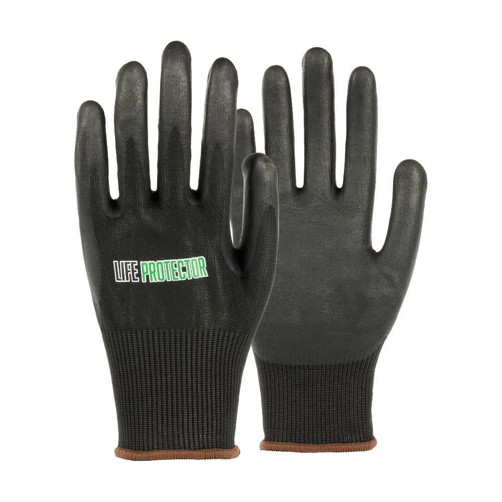 restaurantware Life Protector Black HPPE Nylon / Spandex Large Work Gloves - with Ultra-Thin Foam Nitrile Palm Coating Cut-Resistant - Pair - 10 count box