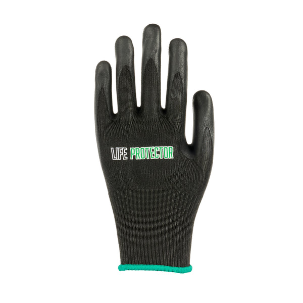 Restaurantware Life Protector Black HPPE Nylon / Spandex Medium Work Gloves - With Ultra-Thin Foam Nitrile Palm Coating Cut-Resistant - Pair - 10 Count Box
