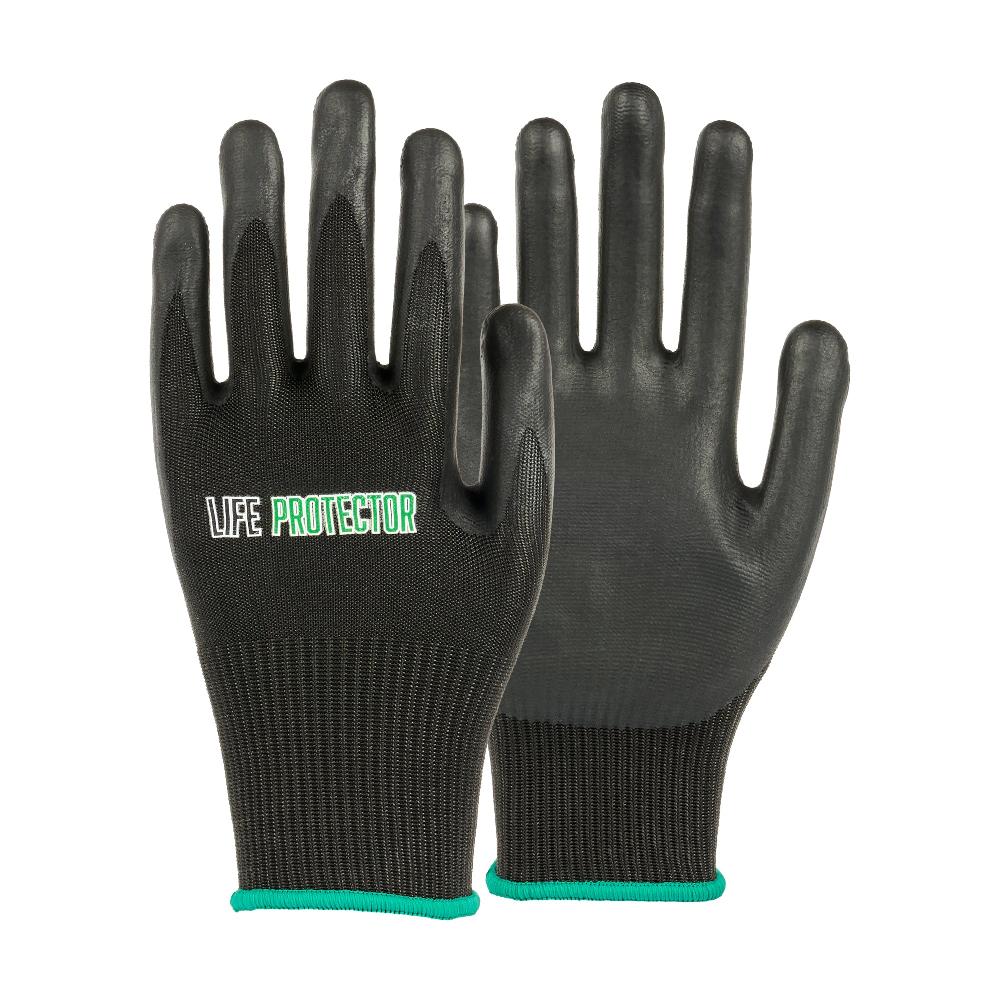 restaurantware Life Protector Black HPPE Nylon / Spandex Medium Work Gloves - with Ultra-Thin Foam Nitrile Palm Coating Cut-Resistant - Pair - 10 count box