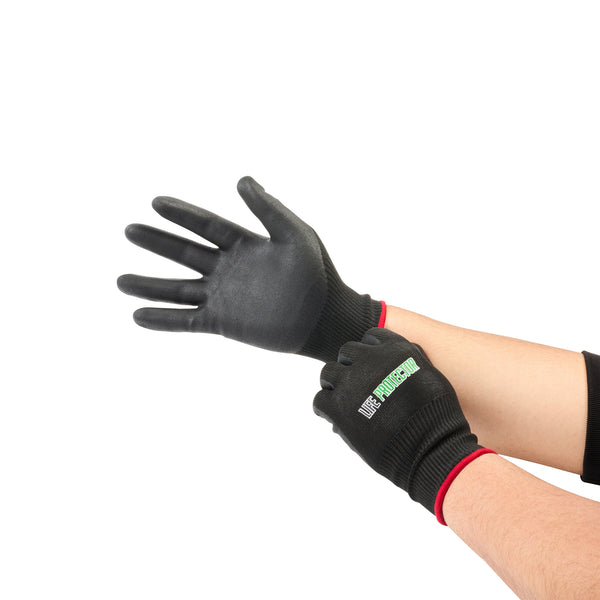 Restaurantware Life Protector Black HPPE Nylon / Spandex Small Work Gloves - With Ultra-Thin Foam Nitrile Palm Coating Cut-Resistant - Pair - 10 Count Box