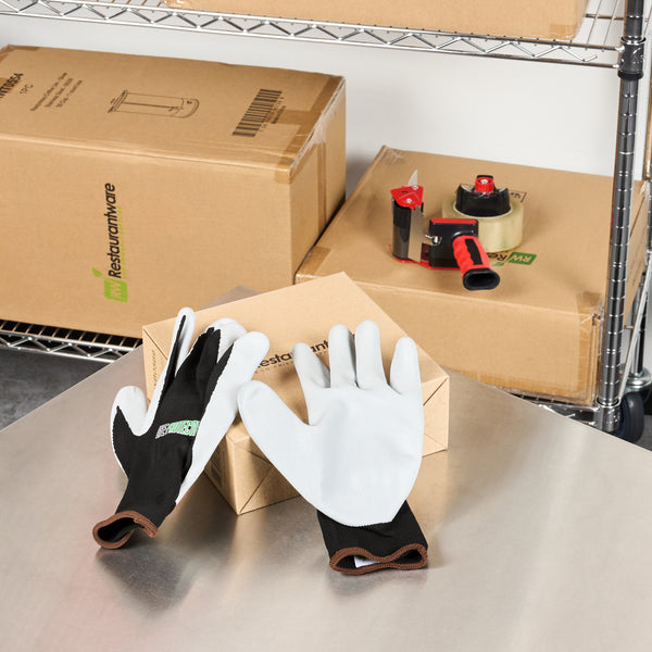Restaurantware Life Protector Black Nitrile Large Work Gloves - With Foam Nitrile Palm Coating - Pair - 10 Count Box