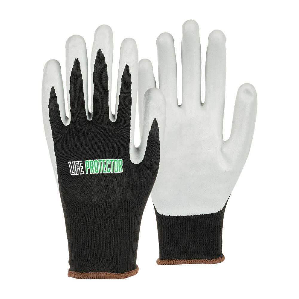 restaurantware Life Protector Black Nitrile Large Work Gloves - with Foam Nitrile Palm Coating - Pair - 10 count box