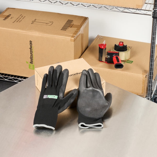 Restaurantware Life Protector Black Nylon Extra Large Work Gloves - With Polyurethane Palm Coating - Pair - 10 Count Box