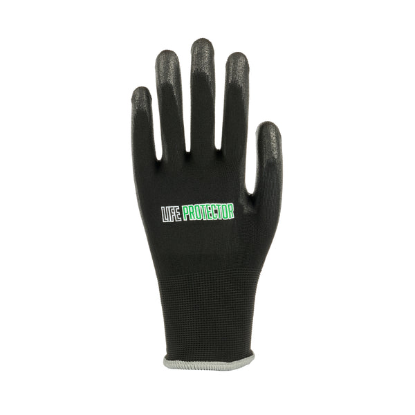 Restaurantware Life Protector Black Nylon Extra Large Work Gloves - With Polyurethane Palm Coating - Pair - 10 Count Box