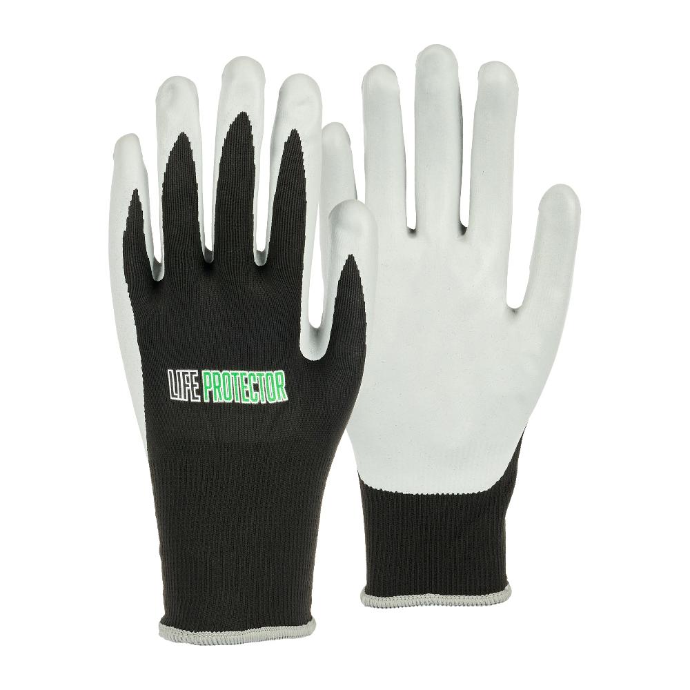 restaurantware Life Protector Black Nylon Extra Large Work Gloves - with Foam Nitrile Palm Coating - Pair - 10 count box