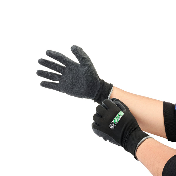 Restaurantware Life Protector Black Nylon Extra Large Work Gloves - With Crinkle Latex Palm Coating - Pair - 10 Count Box