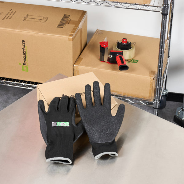 Restaurantware Life Protector Black Nylon Extra Large Work Gloves - With Crinkle Latex Palm Coating - Pair - 10 Count Box