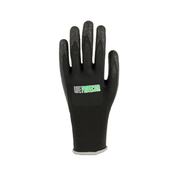 Restaurantware Life Protector Black Nylon Extra Large Work Gloves - With Crinkle Latex Palm Coating - Pair - 10 Count Box