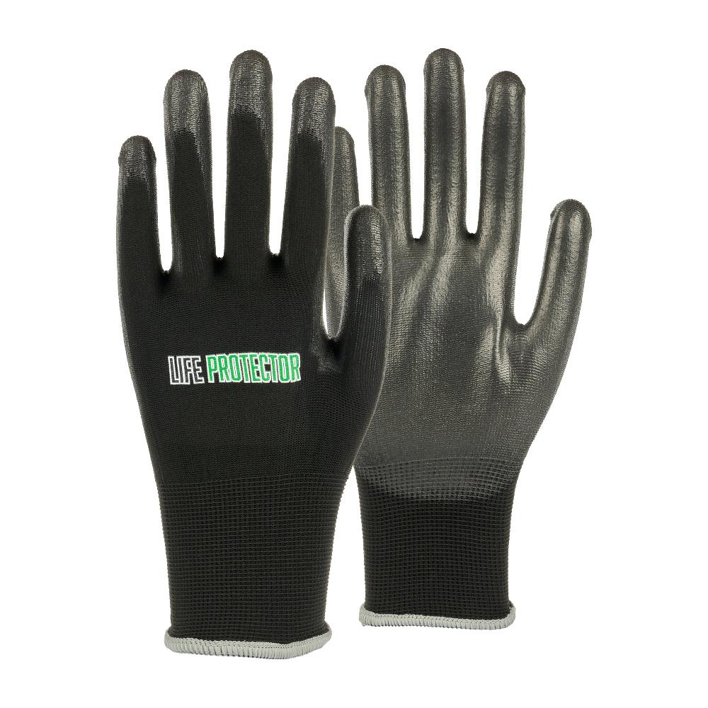 restaurantware Life Protector Black Nylon Extra Large Work Gloves - with Polyurethane Palm Coating - Pair - 10 count box
