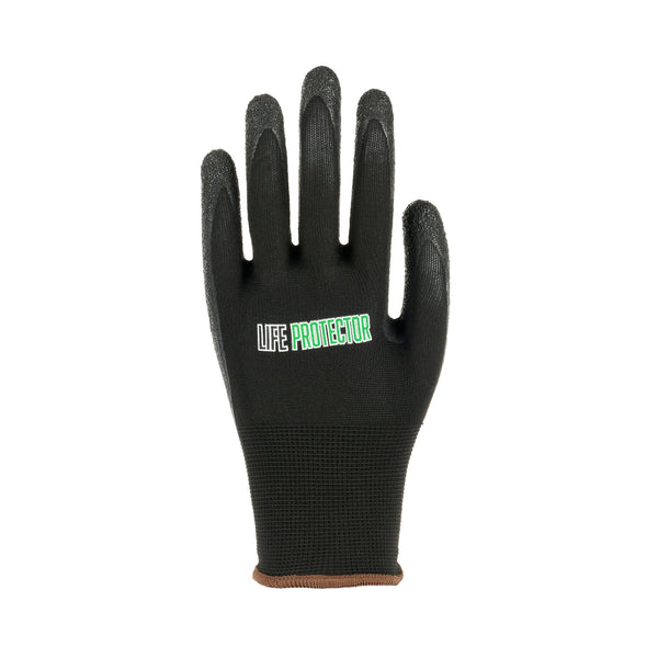 Restaurantware Life Protector Black Nylon Large Work Gloves - With Crinkle Latex Palm Coating - Pair - 10 Count Box