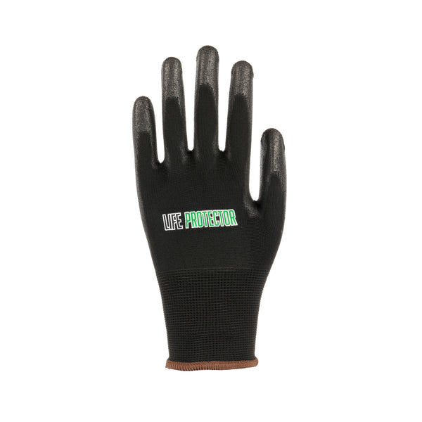 Restaurantware Life Protector Black Nylon Large Work Gloves - With Polyurethane Palm Coating - Pair - 10 Count Box