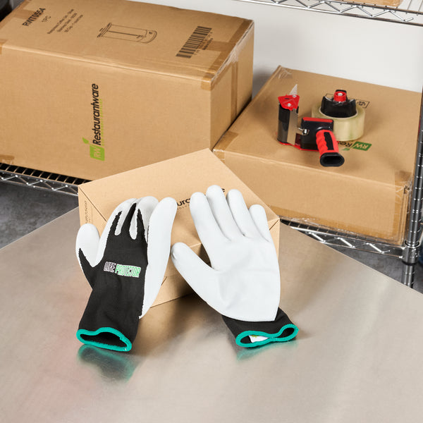 Restaurantware Life Protector Black Nylon Medium Work Gloves - With Foam Nitrile Palm Coating - Pair - 10 Count Box