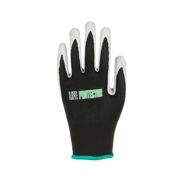 Restaurantware Life Protector Black Nylon Medium Work Gloves - With Foam Nitrile Palm Coating - Pair - 10 Count Box