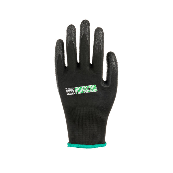 Restaurantware Life Protector Black Nylon Medium Work Gloves - With Crinkle Latex Palm Coating - Pair - 10 Count Box