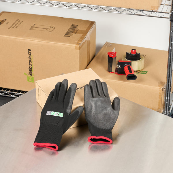Restaurantware Life Protector Black Nylon Small Work Gloves - With Polyurethane Palm Coating - Pair - 10 Count Box