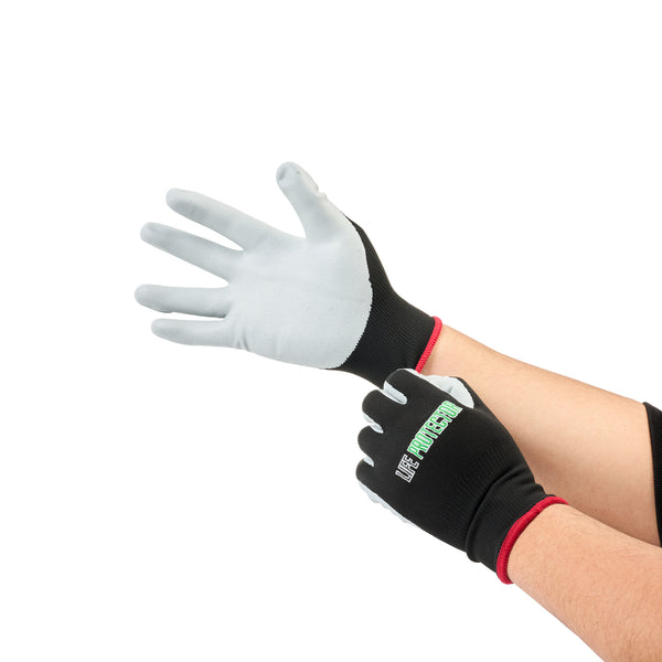Restaurantware Life Protector Black Nylon Small Work Gloves - With Foam Nitrile Palm Coating - Pair - 10 Count Box