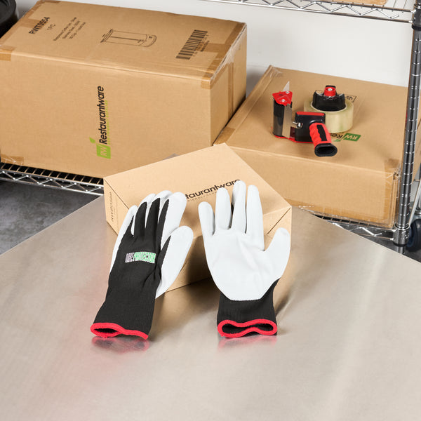 Restaurantware Life Protector Black Nylon Small Work Gloves - With Foam Nitrile Palm Coating - Pair - 10 Count Box