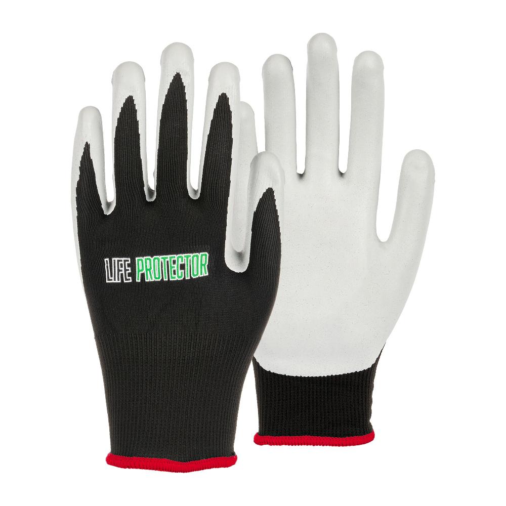 restaurantware Life Protector Black Nylon Small Work Gloves - with Foam Nitrile Palm Coating - Pair - 10 count box