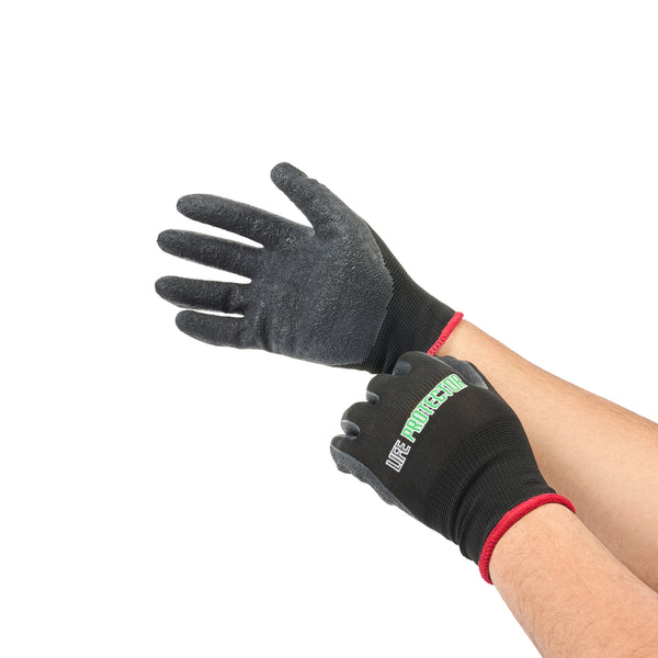 Restaurantware Life Protector Black Nylon Small Work Gloves - With Crinkle Latex Palm Coating - Pair - 10 Count Box