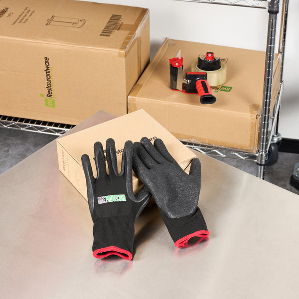 Restaurantware Life Protector Black Nylon Small Work Gloves - With Crinkle Latex Palm Coating - Pair - 10 Count Box
