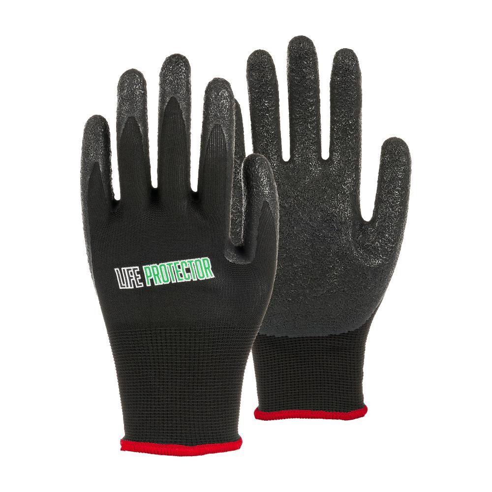 restaurantware Life Protector Black Nylon Small Work Gloves - with Crinkle Latex Palm Coating - Pair - 10 count box