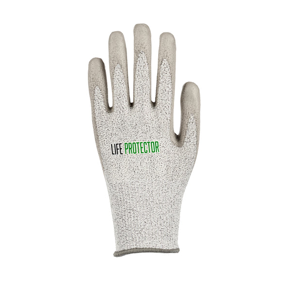 Restaurantware Life Protector Gray HPPE Polyester / Spandex Extra Large Work Gloves - With Polyurethane Palm Coating Cut-Resistant - Pair - 10 Count Box