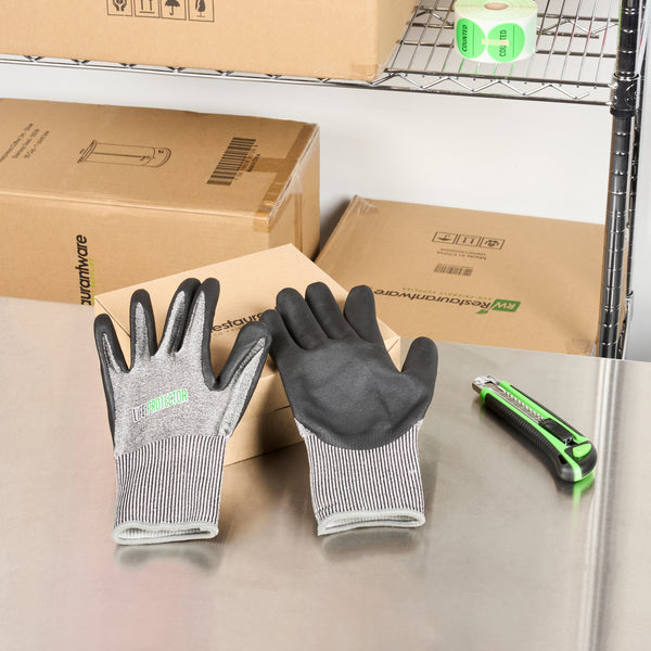 Restaurantware Life Protector Gray HPPE Polyester / Spandex Extra Large Work Gloves - With Foam Nitrile Palm Coating Cut-Resistant - Pair - 10 Count Box