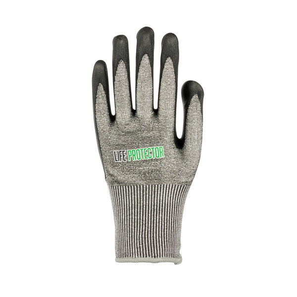 Restaurantware Life Protector Gray HPPE Polyester / Spandex Extra Large Work Gloves - With Foam Nitrile Palm Coating Cut-Resistant - Pair - 10 Count Box
