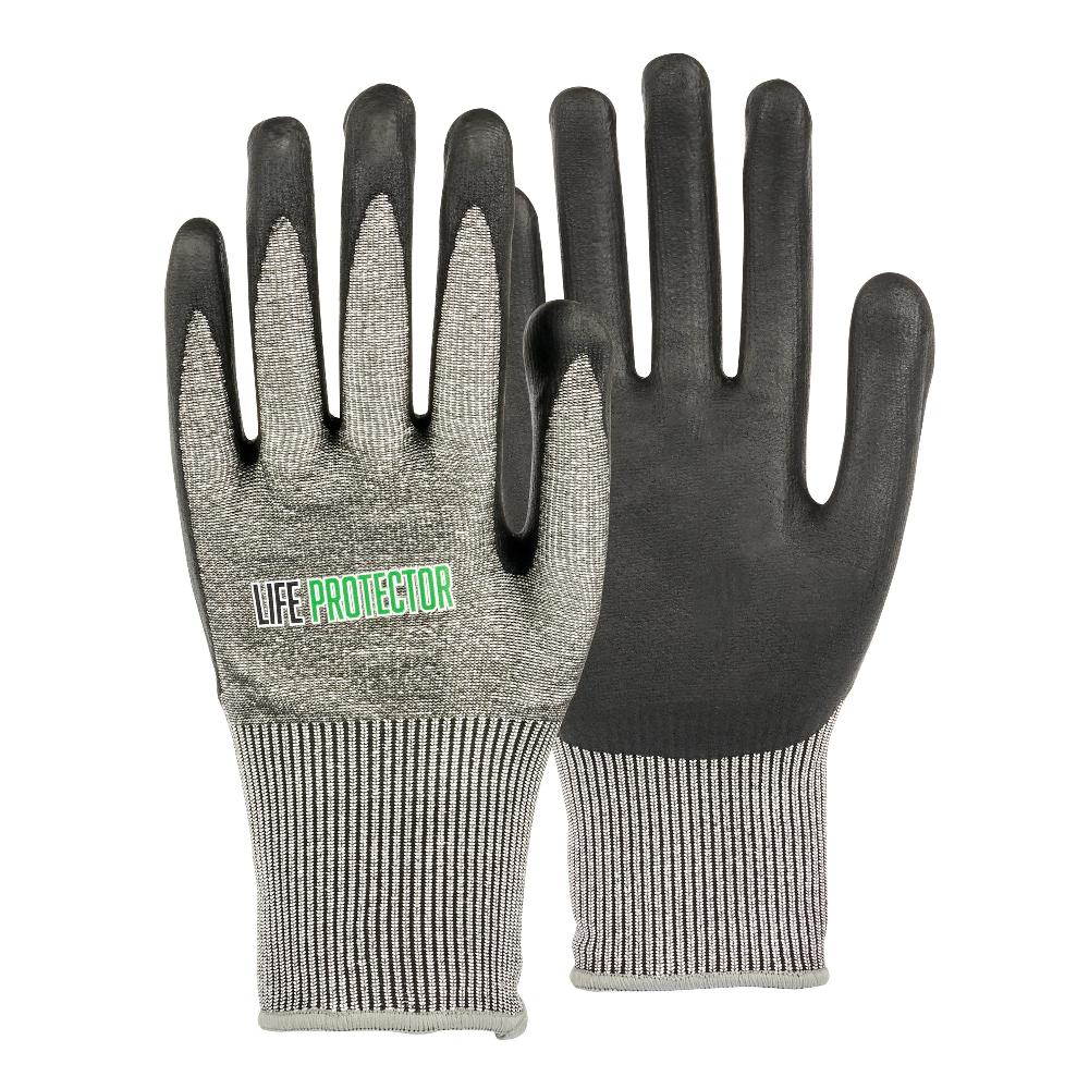 restaurantware Life Protector Gray HPPE Polyester / Spandex Extra Large Work Gloves - with Foam Nitrile Palm Coating Cut-Resistant - Pair - 10 count box