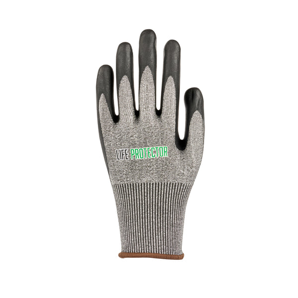 Restaurantware Life Protector Gray HPPE Polyester / Spandex Large Work Gloves - Ultra-Thin Foam Nitrile Palm Coating Cut-Resistant - Pair - 10 Count Box