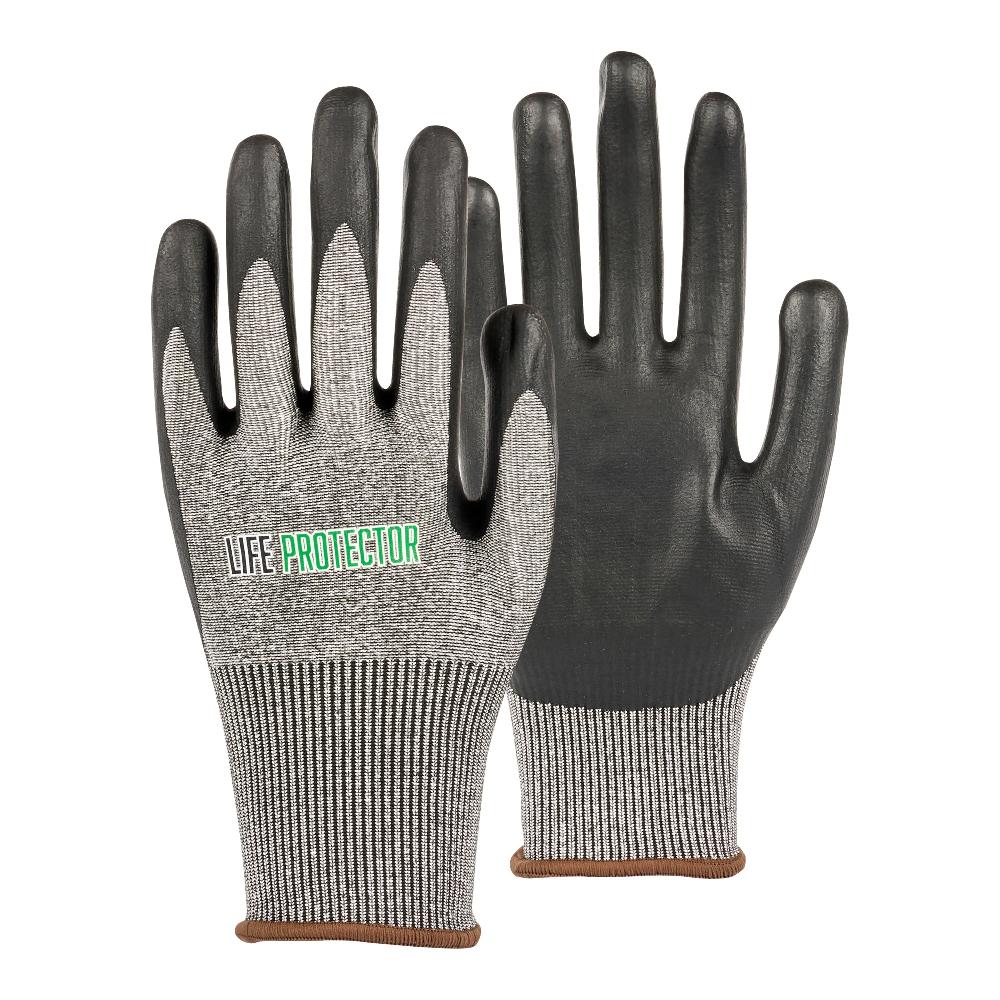 restaurantware Life Protector Gray HPPE Polyester / Spandex Large Work Gloves - Ultra-Thin Foam Nitrile Palm Coating Cut-Resistant - Pair - 10 count box