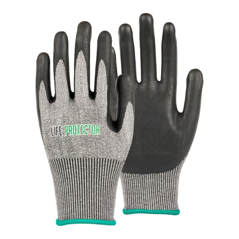 restaurantware Life Protector Gray HPPE Polyester / Spandex Medium Work Gloves - Ultra-Thin Foam Nitrile Palm Coating Cut-Resistant - Pair - 10 count box
